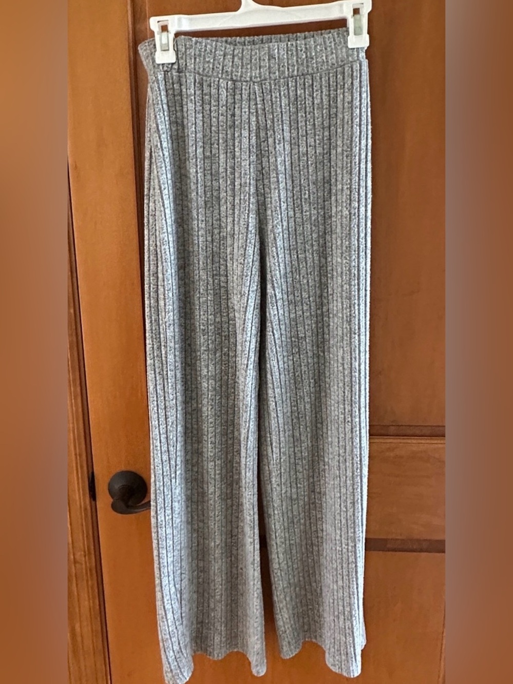 SHEIN Gray Ribbed Knit Wide Leg Pants High Waisted Lounge Trousers Women's Sz M